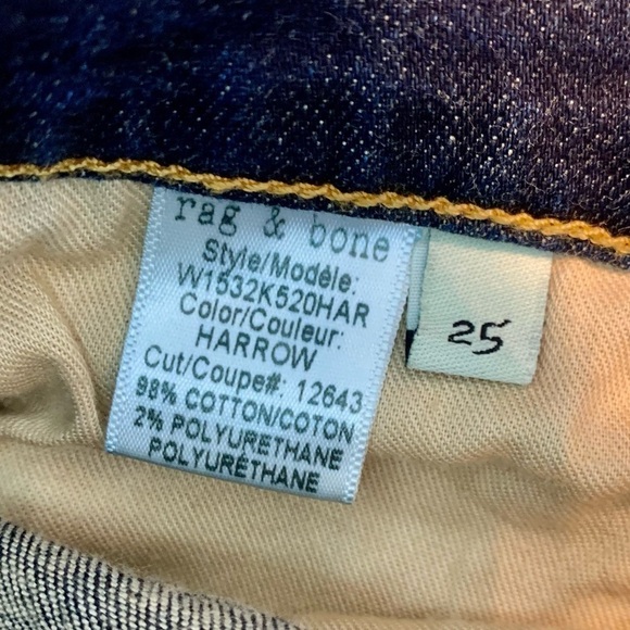 NEW Rag & Bone Jeans Sz 25 Harrow 10” Skinny 98% Cotton Dark Blue Denim - Picture 12 of 16